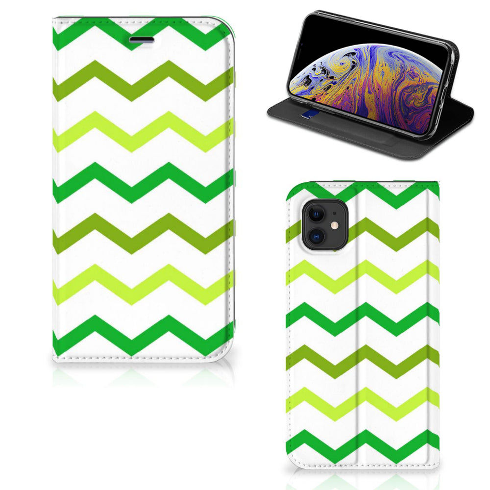 Apple iPhone 11 Hoesje met Magneet Zigzag Groen