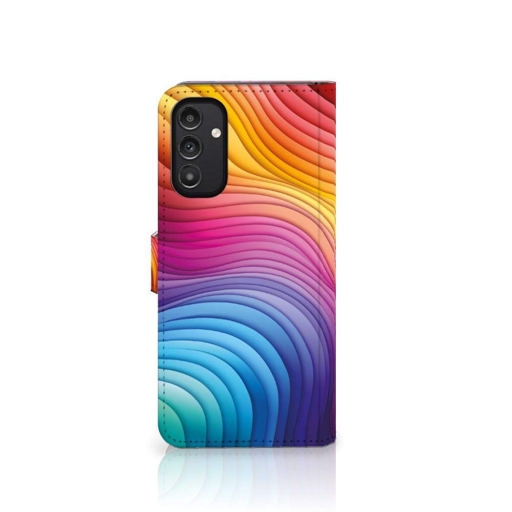 Book Case voor Samsung Galaxy A14 4G Regenboog met kleurrijk design en golvende lagen