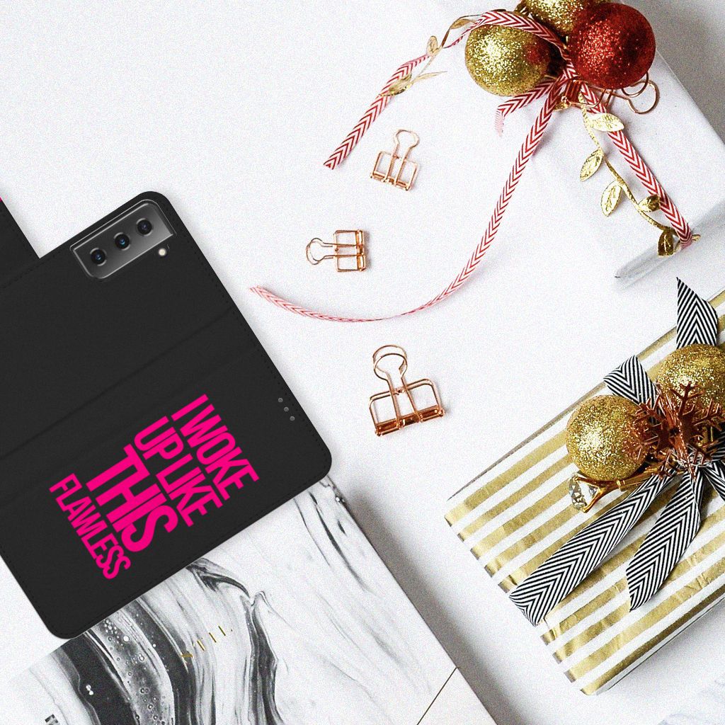 Samsung Galaxy S21 Plus Hoesje met naam Woke Up - Origineel Cadeau Zelf Maken