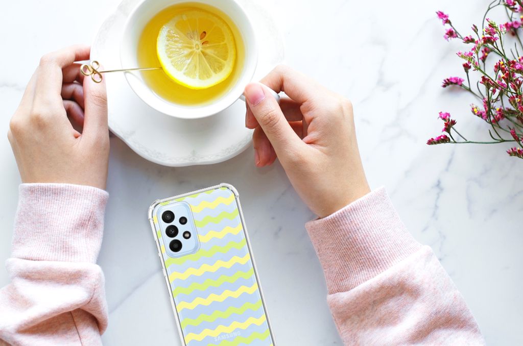 Samsung Galaxy A23 Doorzichtige Silicone Hoesje Waves Yellow - B2C Telecom