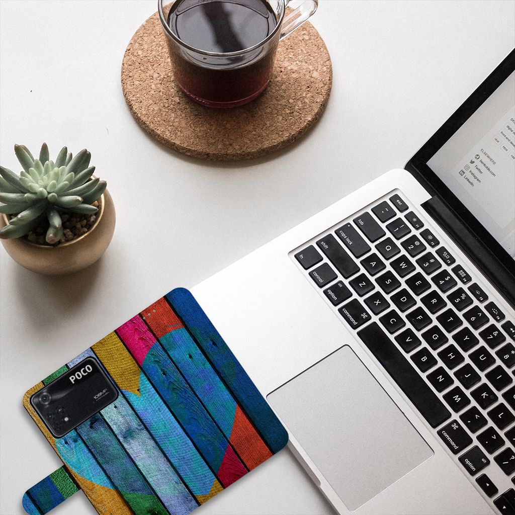 Xiaomi Poco X4 Pro 5G Book Style Case Wood Heart - Cadeau voor je Vriend