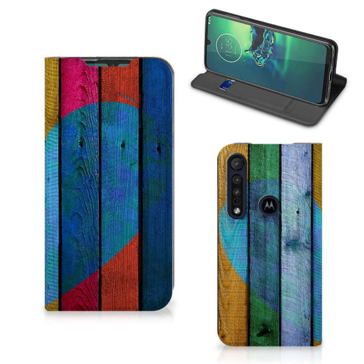 Motorola G8 Plus Book Wallet Case Wood Heart - Cadeau voor je Vriend