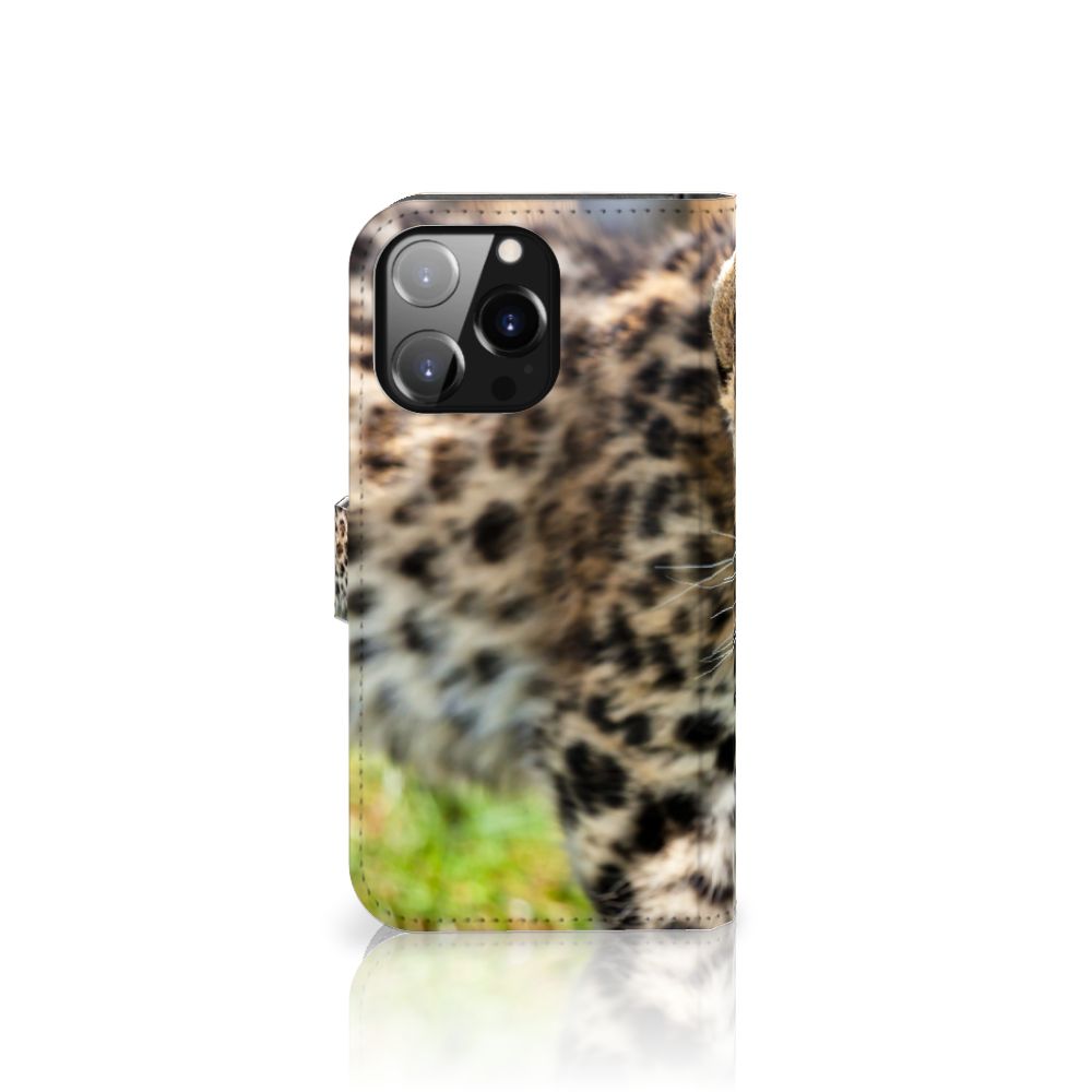 iPhone 14 Pro Max Telefoonhoesje met Pasjes Baby Luipaard