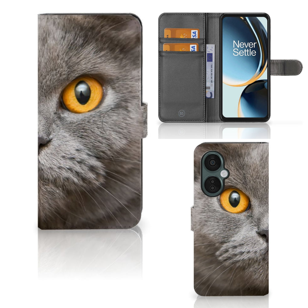 Telefoonhoesje met Pasjes OnePlus Nord CE 3 Lite Britse Korthaar met indrukwekkende kattenafbeelding.
