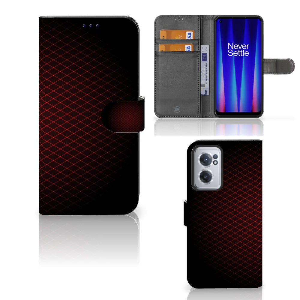 OnePlus Nord CE 2 Telefoon Hoesje Geruit Rood met ruimte voor 3 pasjes en strak design.