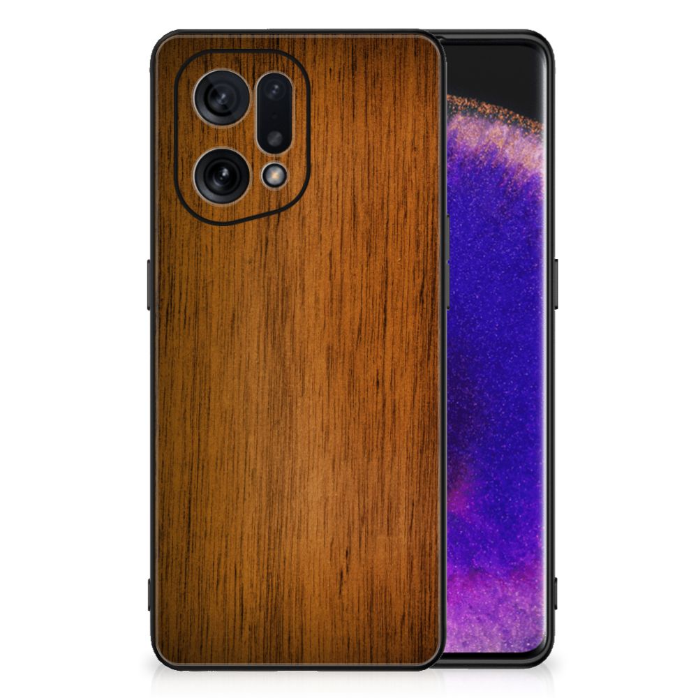 OPPO Find X5 Houten Print Telefoonhoesje Donker Hout