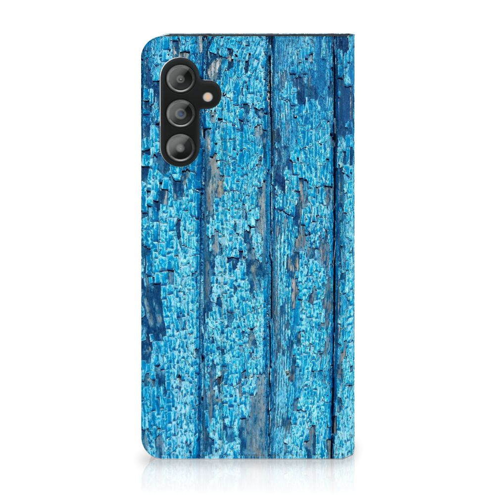 Samsung Galaxy A14 5G Book Wallet Case Wood Blue with blue wood pattern design