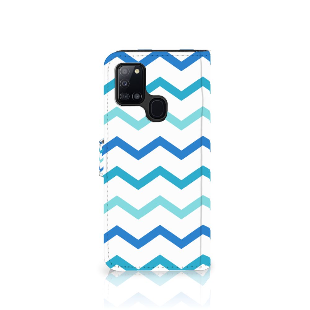 Samsung Galaxy A21s Telefoon Hoesje Zigzag Blauw