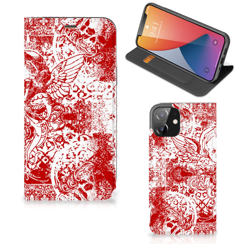 Mobiel BookCase iPhone 12 | iPhone 12 Pro Angel Skull Rood