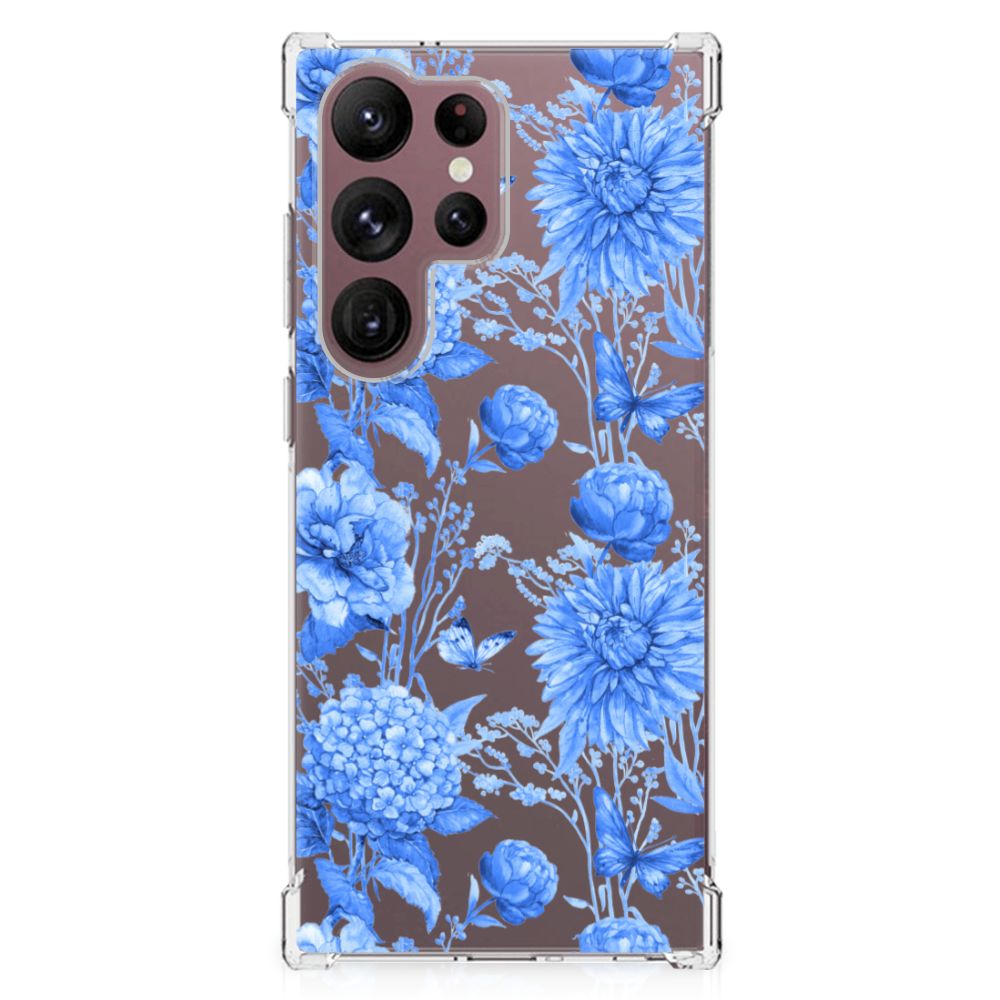 Case voor Samsung Galaxy S23 Ultra Flowers Blue