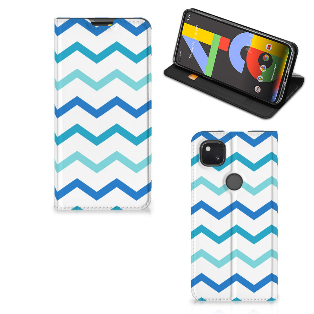 Google Pixel 4a Hoesje met Magneet Zigzag Blauw