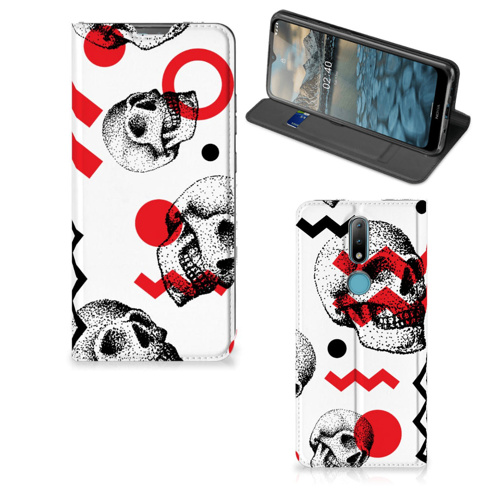 Mobiel BookCase Nokia 2.4 Skull Red