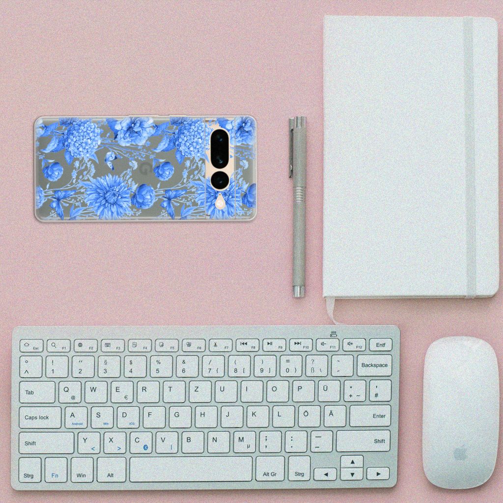 TPU Case voor Google Pixel 7 Pro Flowers Blue