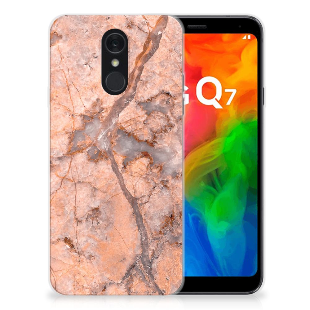 LG Q7 TPU Siliconen Hoesje Marmer Oranje