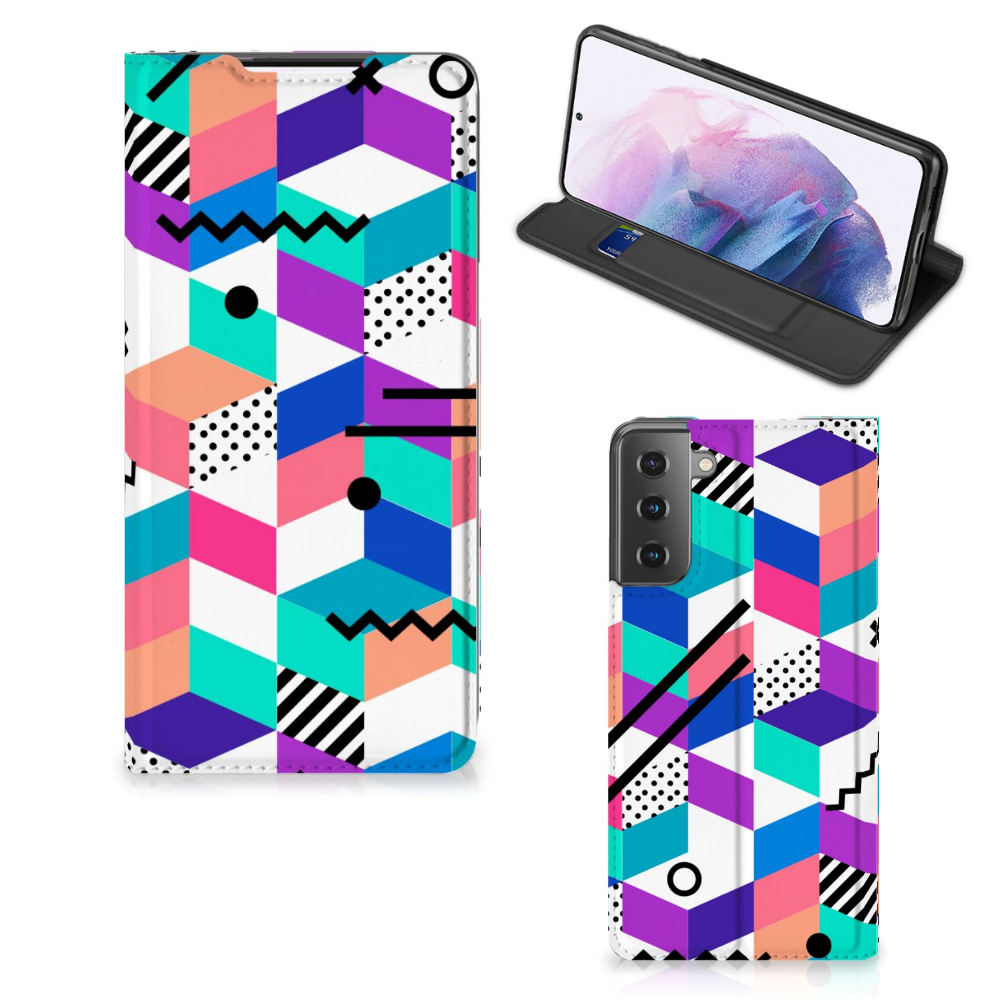 Samsung Galaxy S21 Plus Stand Case Blokken Kleurrijk - B2C Telecom
