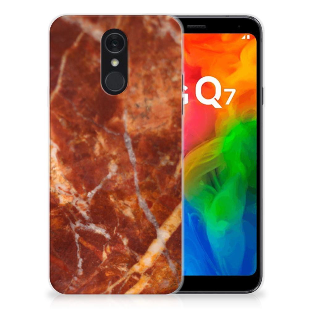 LG Q7 TPU Siliconen Hoesje Marmer Bruin