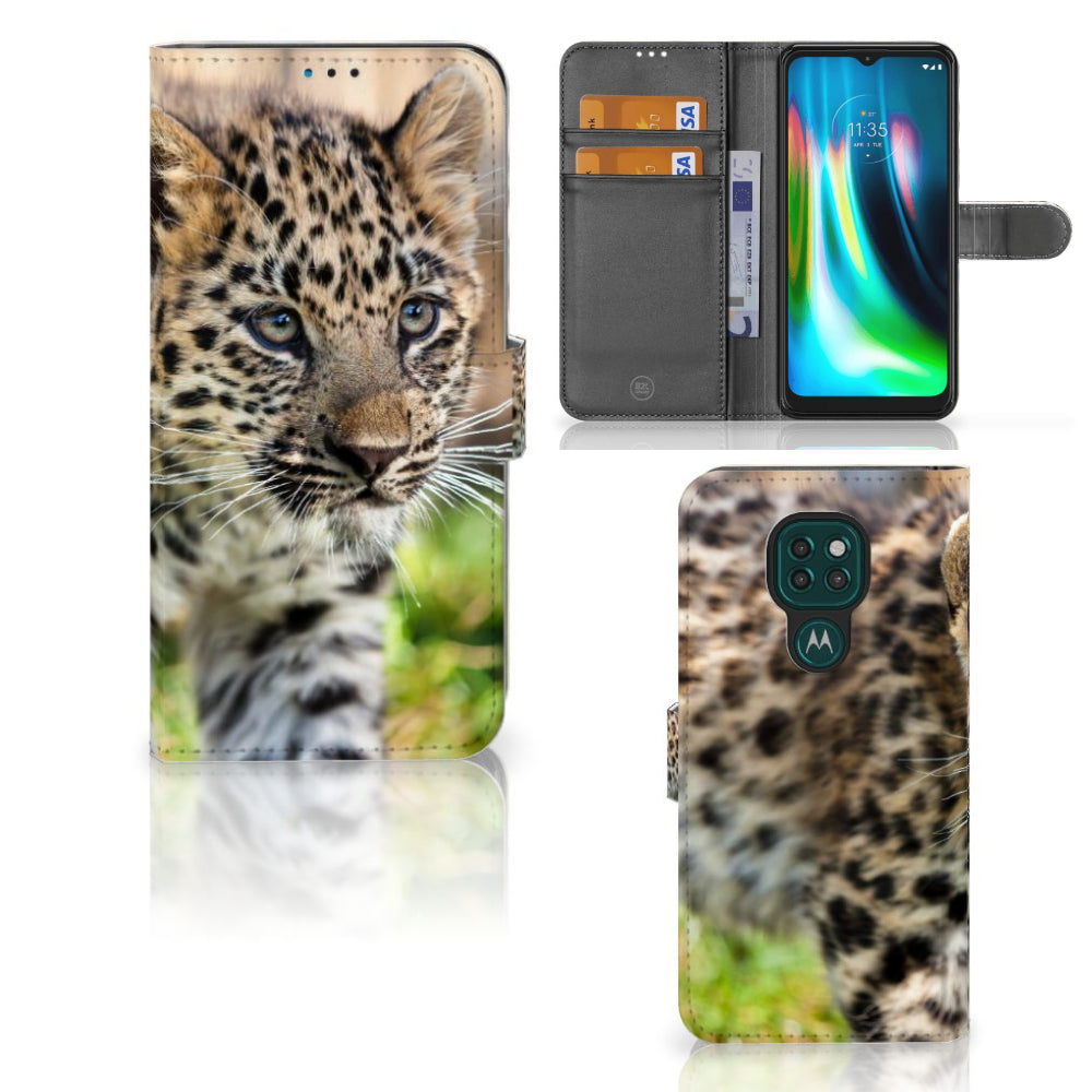 Motorola Moto G9 Play | E7 Plus Telefoonhoesje met Pasjes Baby Luipaard