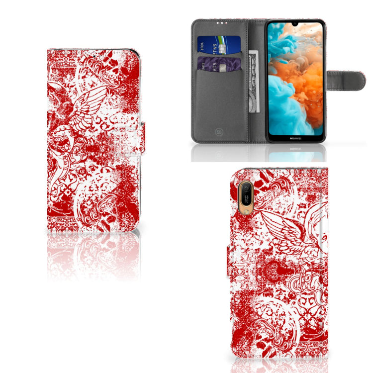 Telefoonhoesje met Naam Huawei Y6 (2019) Angel Skull Rood