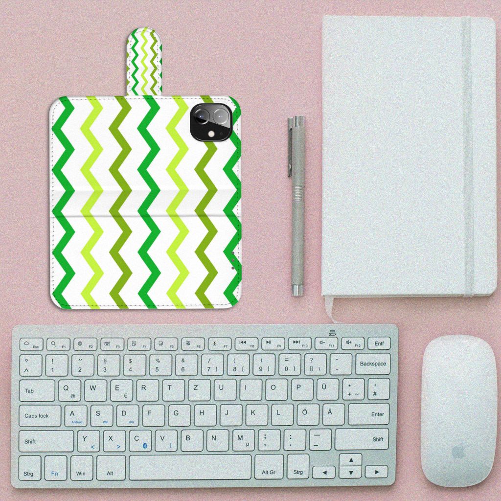 Apple iPhone 12 Mini Telefoon Hoesje Zigzag Groen
