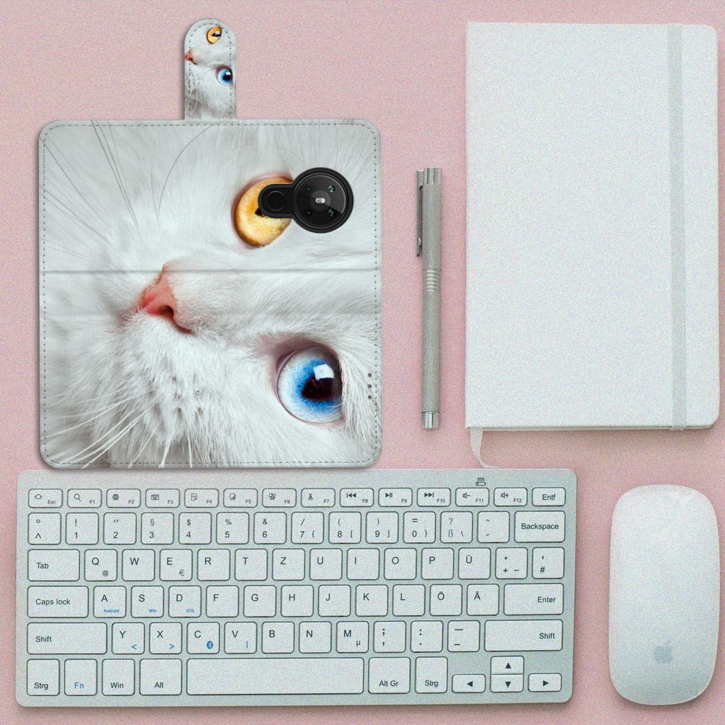 Nokia 5.3 Telefoonhoesje met Pasjes Witte Kat