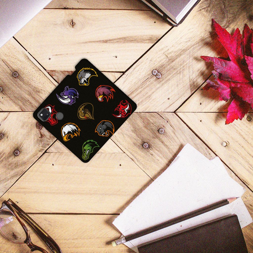 Google Pixel 4a Magnet Case Cartoon design featuring various colorful cartoon faces.