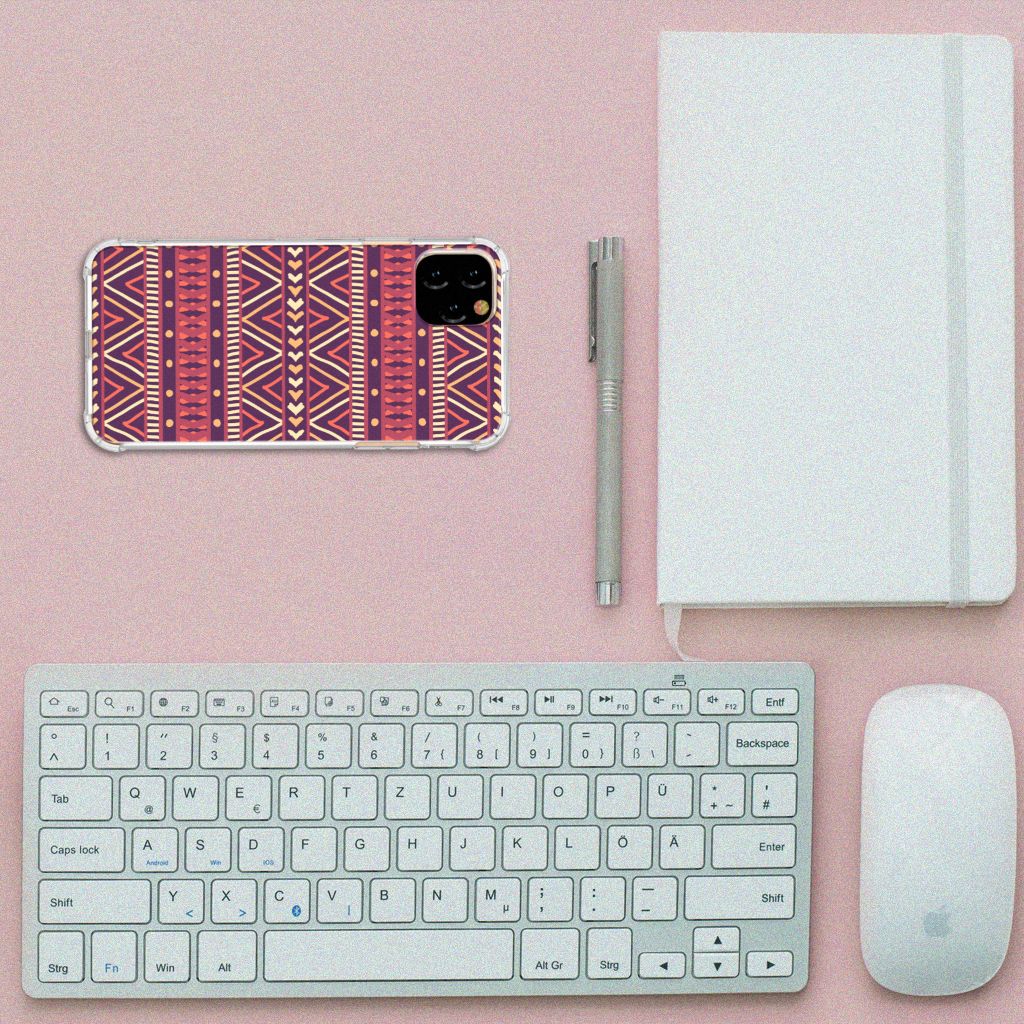 Apple iPhone 11 Pro Max Doorzichtige Silicone Hoesje Aztec Paars