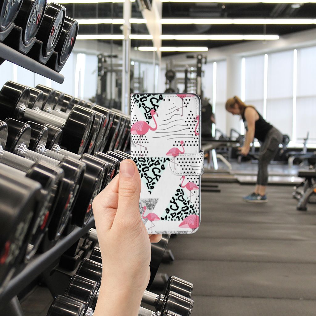 OPPO A91 | Reno3 Telefoonhoesje met Pasjes Flamingo Triangle