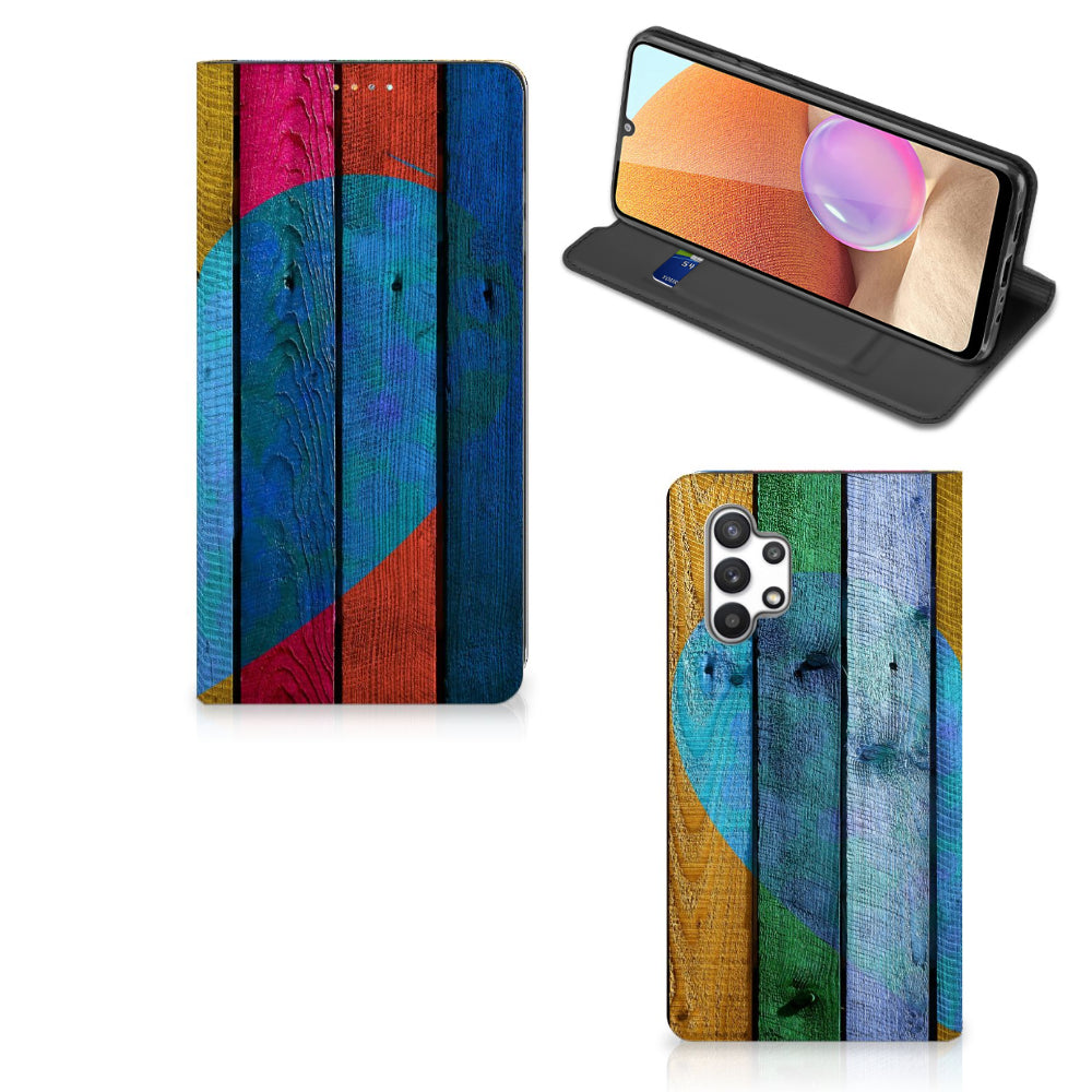 Samsung Galaxy A32 4G | A32 5G Enterprise Editie Book Wallet Case Wood Heart - Cadeau voor je Vriend