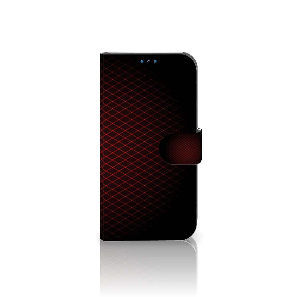 iPhone 14 Pro Telefoon Hoesje Geruit Rood met ruimte voor 3 pasjes en minimalistisch design.