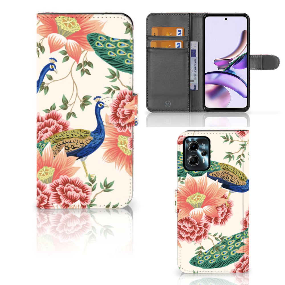 Telefoonhoesje met Pasjes voor Motorola Moto G13 | G23 Pink Peacock