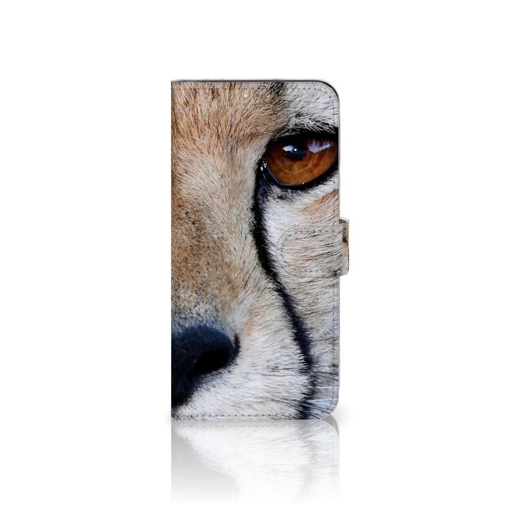 OPPO A15 Telefoonhoesje met Pasjes Cheetah met close-up van een cheeta oog en vacht