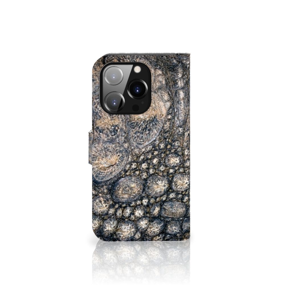 iPhone 14 Pro Telefoonhoesje met Pasjes Krokodillenprint, stoer telefoonhoesje met krokodillenmotief 🐊.