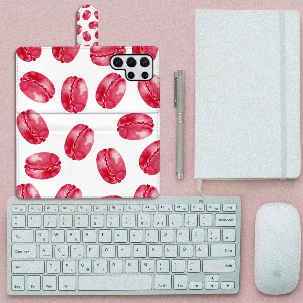 Samsung Galaxy S22 Ultra Book Cover Pink Macarons