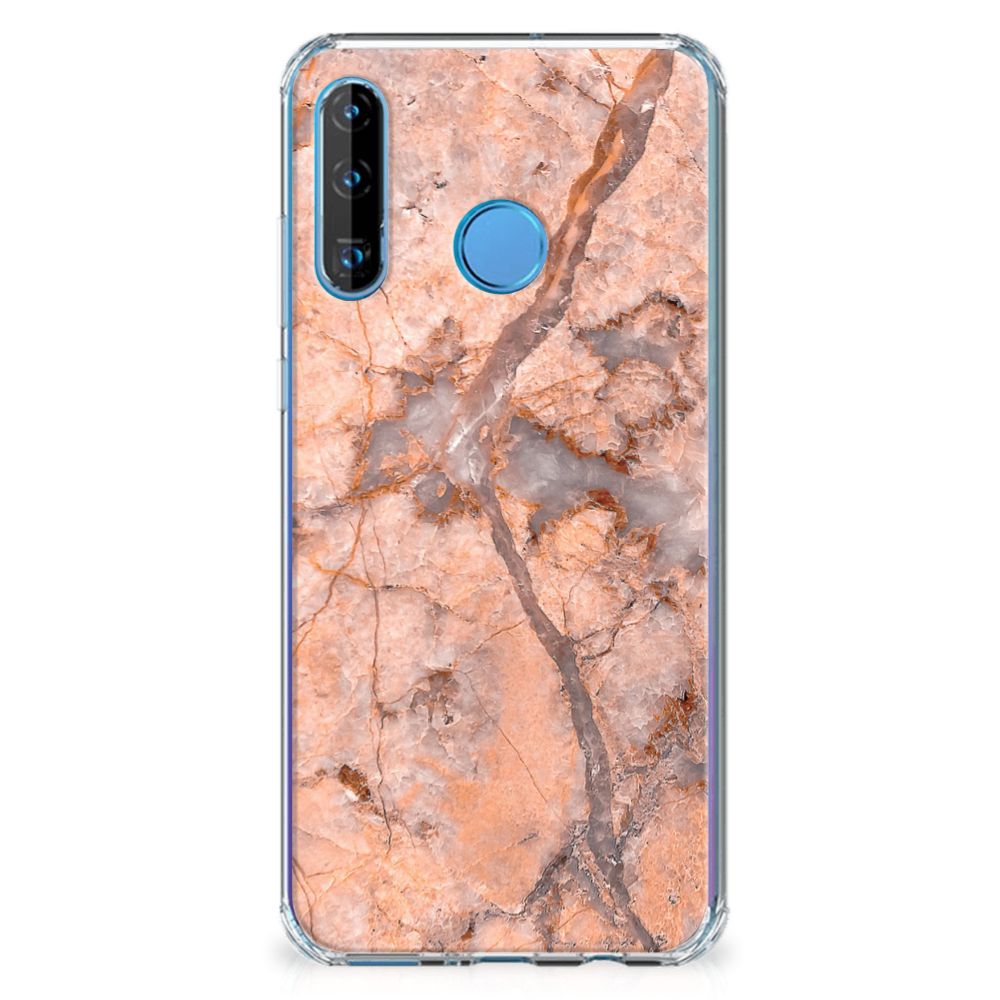 Huawei P30 Lite Anti-Shock Hoesje Marmer Oranje