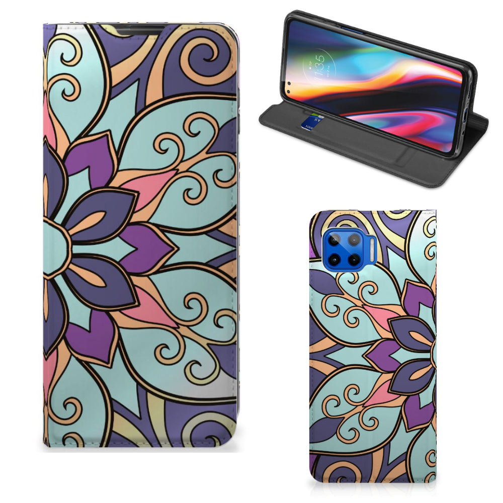 Motorola Moto G 5G Plus Smart Cover Purple Flower