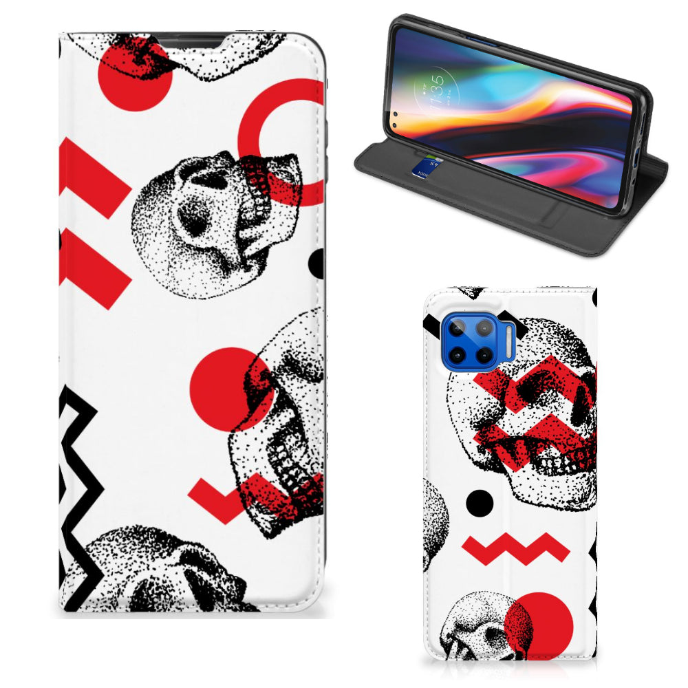 Mobiel BookCase Motorola Moto G 5G Plus Skull Red