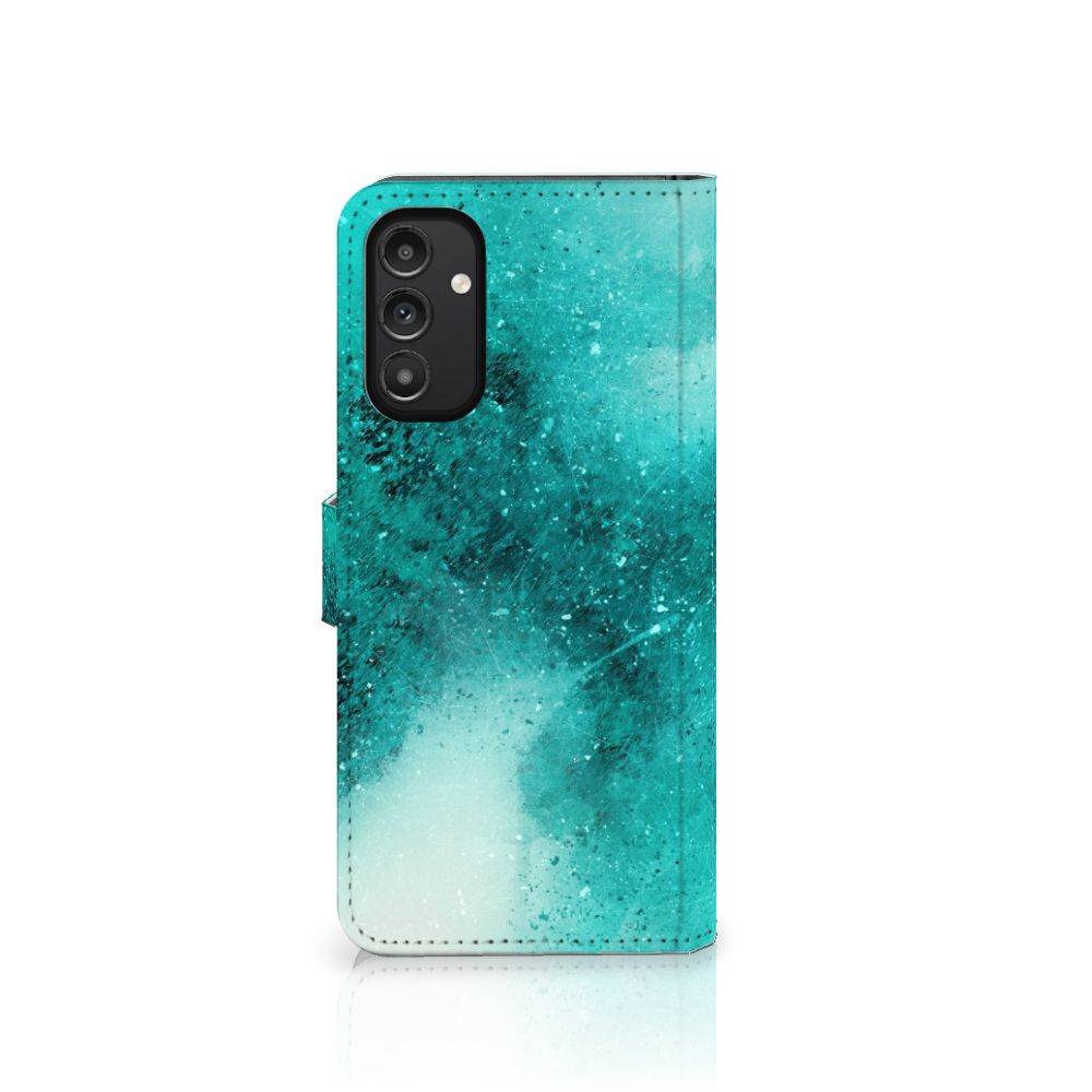 Hoesje Samsung Galaxy A14 4G Painting Blue met prachtig blauw palet design en ruimte voor 3 pasjes.