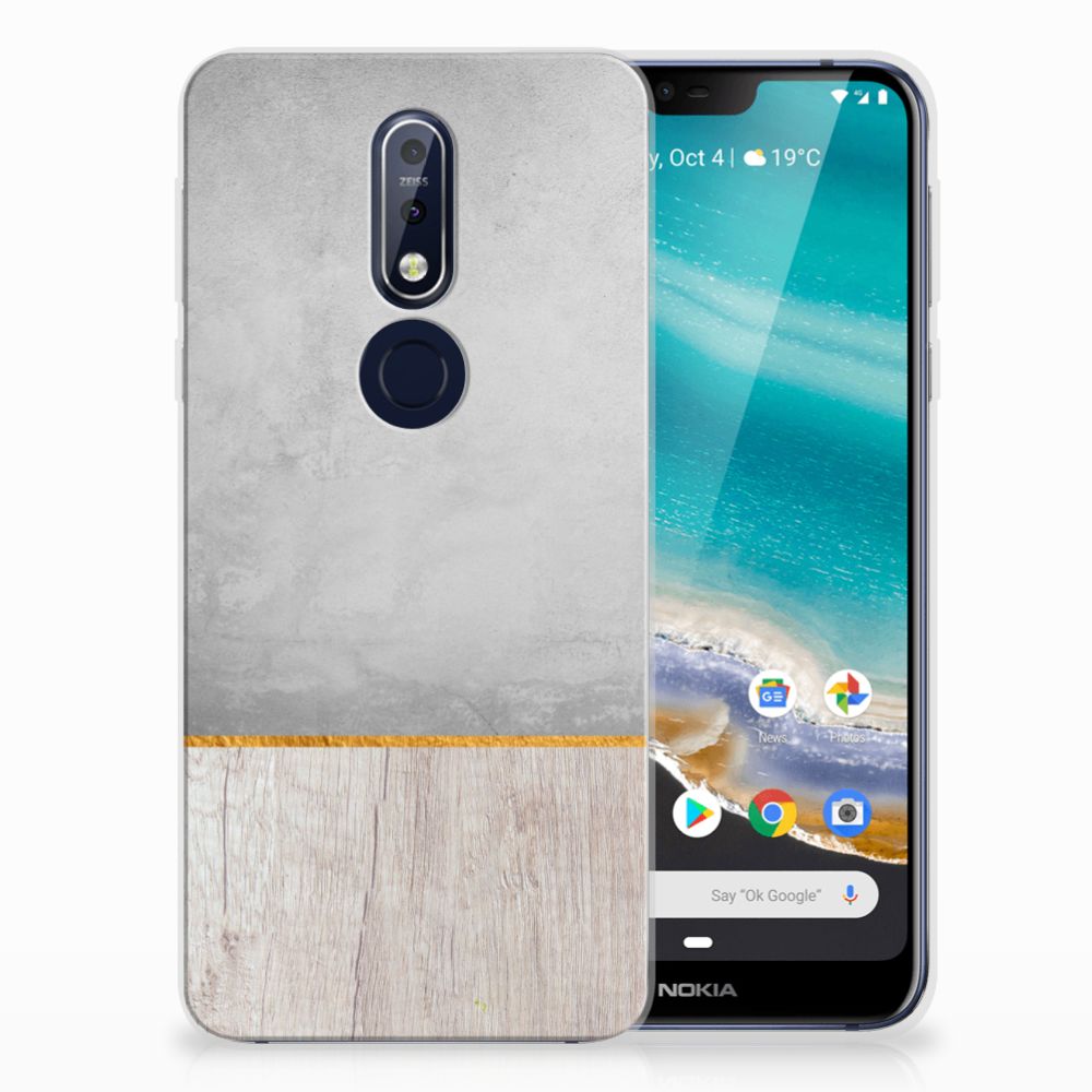 Nokia 7.1 Bumper Hoesje Wood Concrete