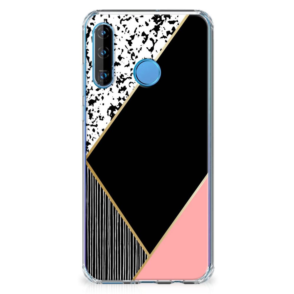 Huawei P30 Lite Shockproof Case Zwart Roze Vormen