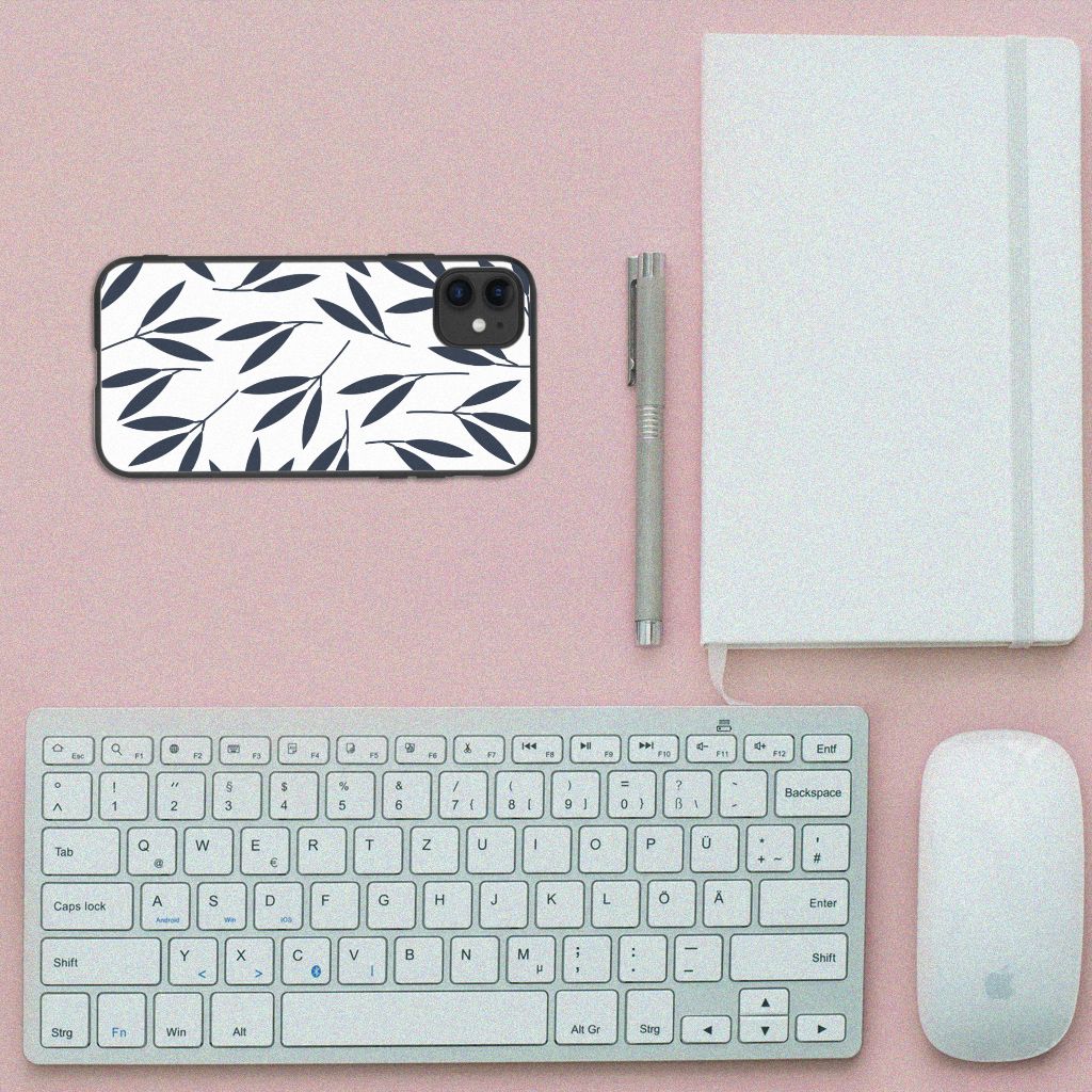 iPhone 11 Bloemen Hoesje Leaves Blue B2C Telecom