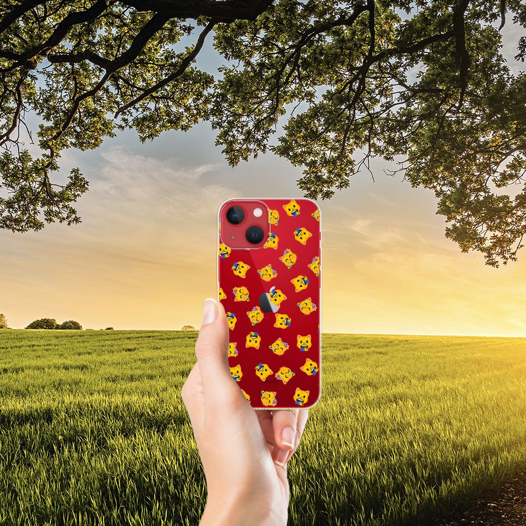 TPU bumper voor Apple iPhone 13 Katten Emojis met geel katten emoji op een rode achtergrond.