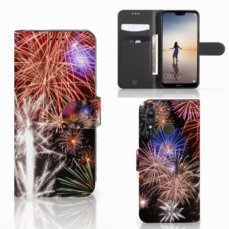 Huawei P20 Lite Wallet Case met Pasjes Vuurwerk