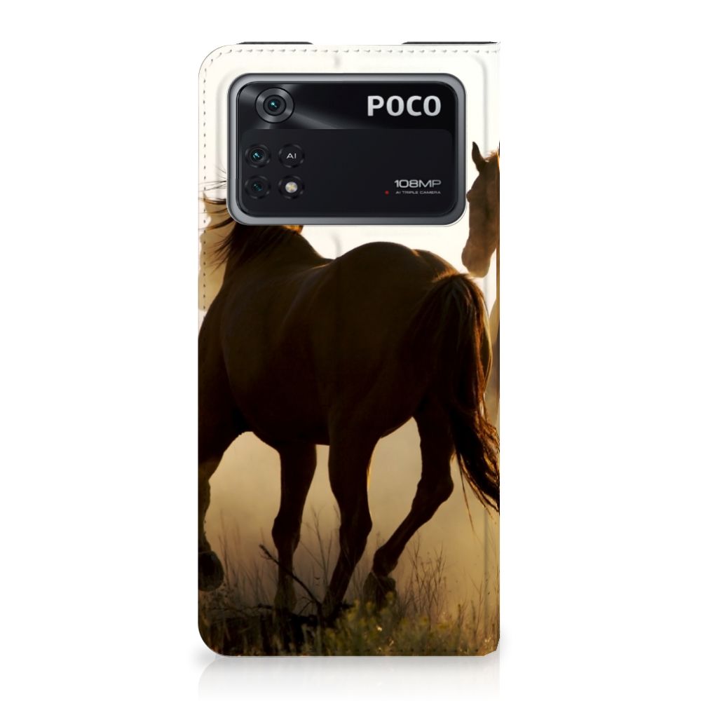 Poco X4 Pro 5G Hoesje maken Design Cowboy met paardenprint en telefooncamera zichtbaar.
