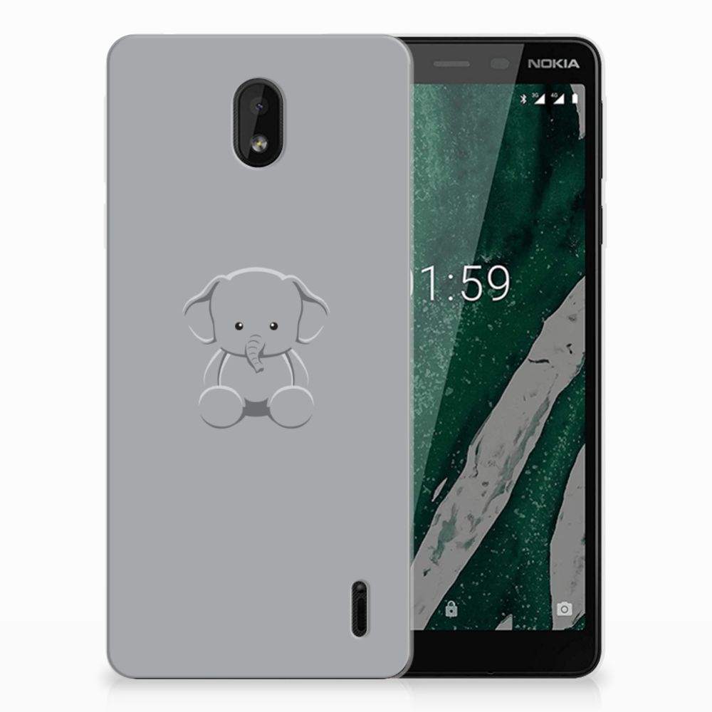 Nokia 1 Plus Telefoonhoesje met Naam Grijs Baby Olifant