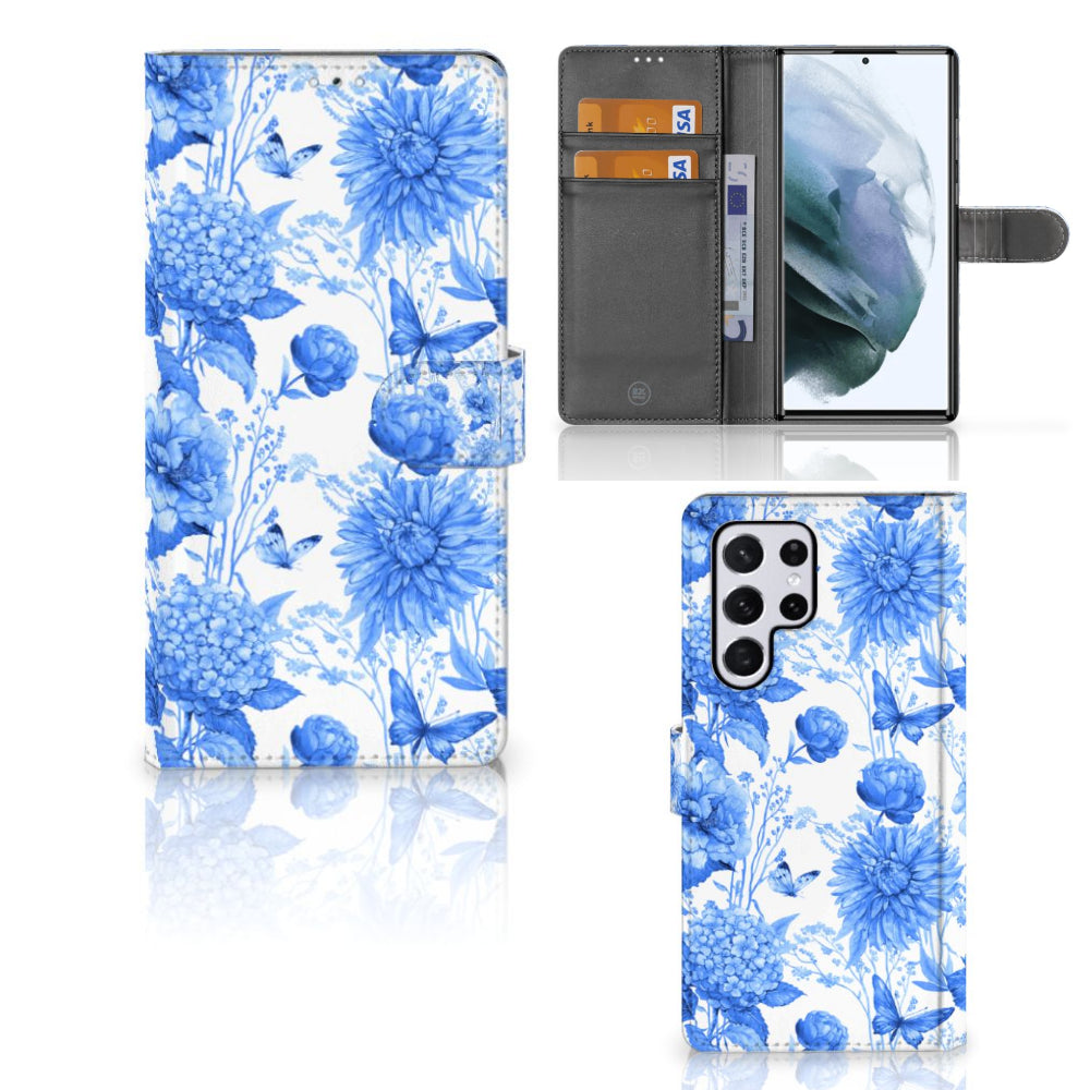 Hoesje voor Samsung Galaxy S22 Ultra Flowers Blue