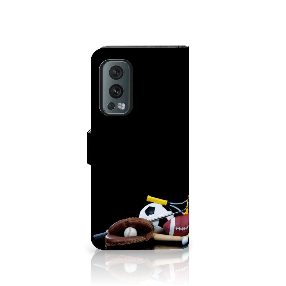 OnePlus Nord 2 5G Wallet Case met Pasjes Sports met sportuitrusting en ballen op zwarte achtergrond