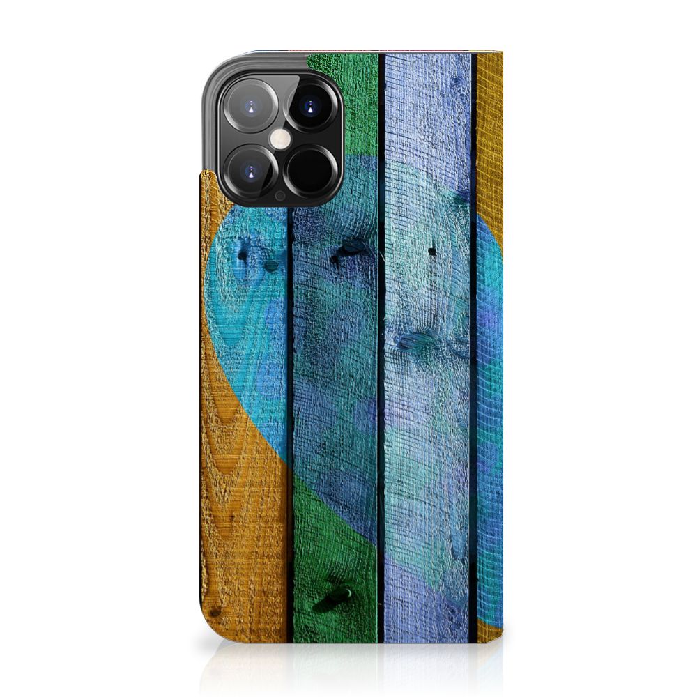 iPhone 12 Pro Max Book Wallet Case Wood Heart - Cadeau voor je Vriend - B2C Telecom