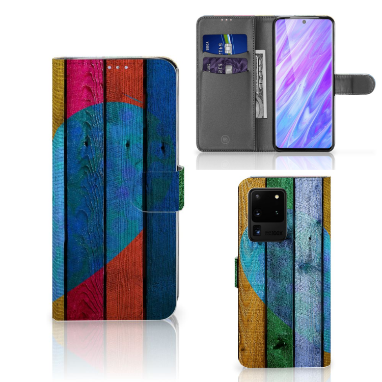 Samsung Galaxy S20 Ultra Book Style Case Wood Heart - Cadeau voor je Vriend