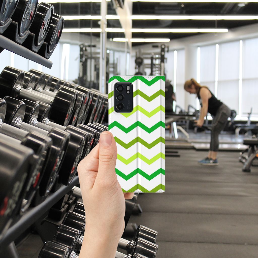 OPPO Reno6 5G Hoesje met Magneet Zigzag Groen - B2C Telecom