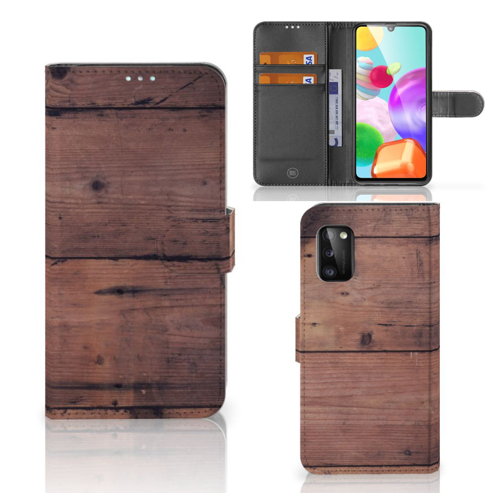 Samsung Galaxy A41 Book Style Case Old Wood